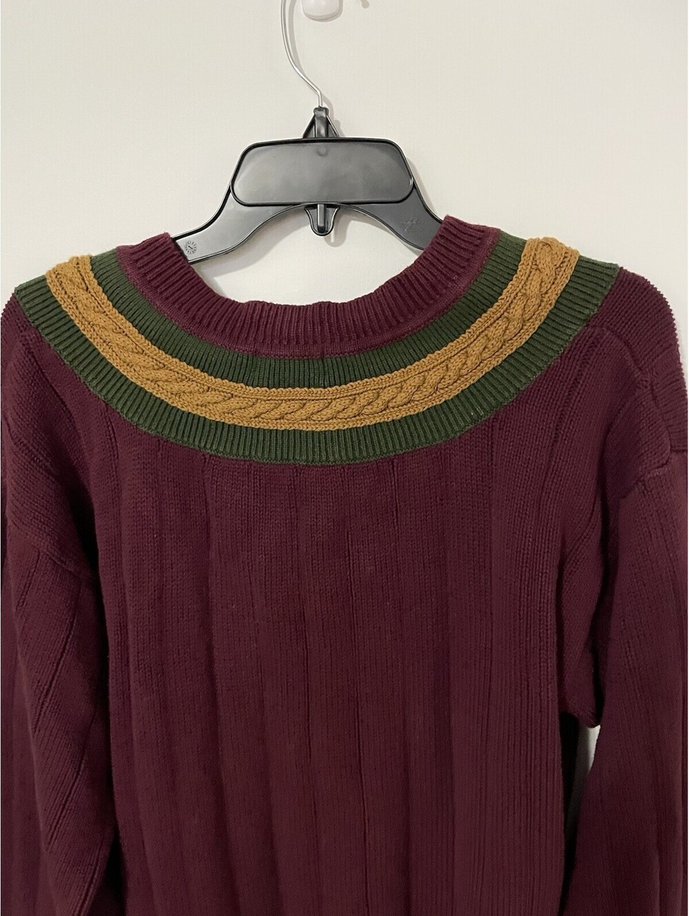 GANT Men's M Burgundy Cotton V-Neck Cable-Knit Long Sleeve Pullover Sweater - Picture 5 of 8